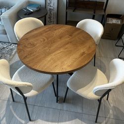 Dining Table Set for 4, Modern 5-Piece Kitchen Table Set, 37" Round MDF