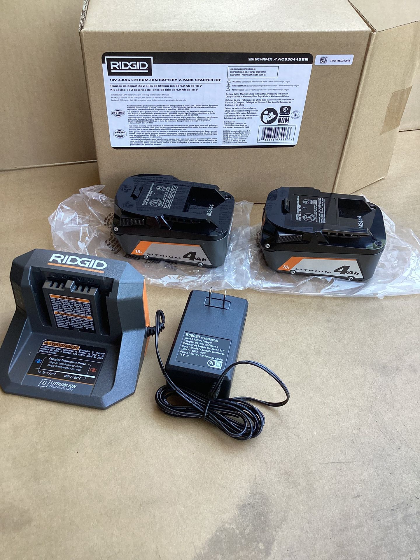 RIDGID 18V LITHIUM-ION 4.0 AH BATTERIES AND CHARGER INCLUDED