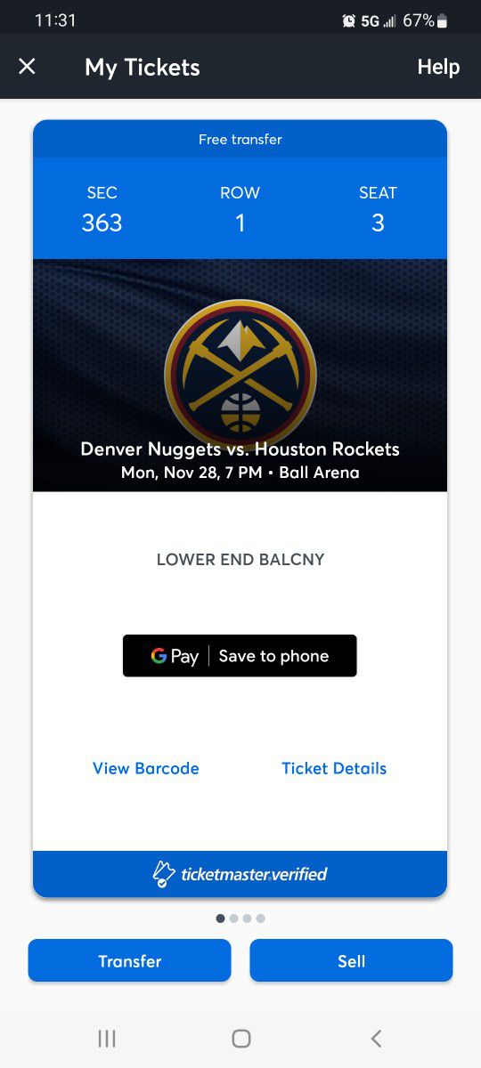 4 Nuggets Tickets For Tonight 