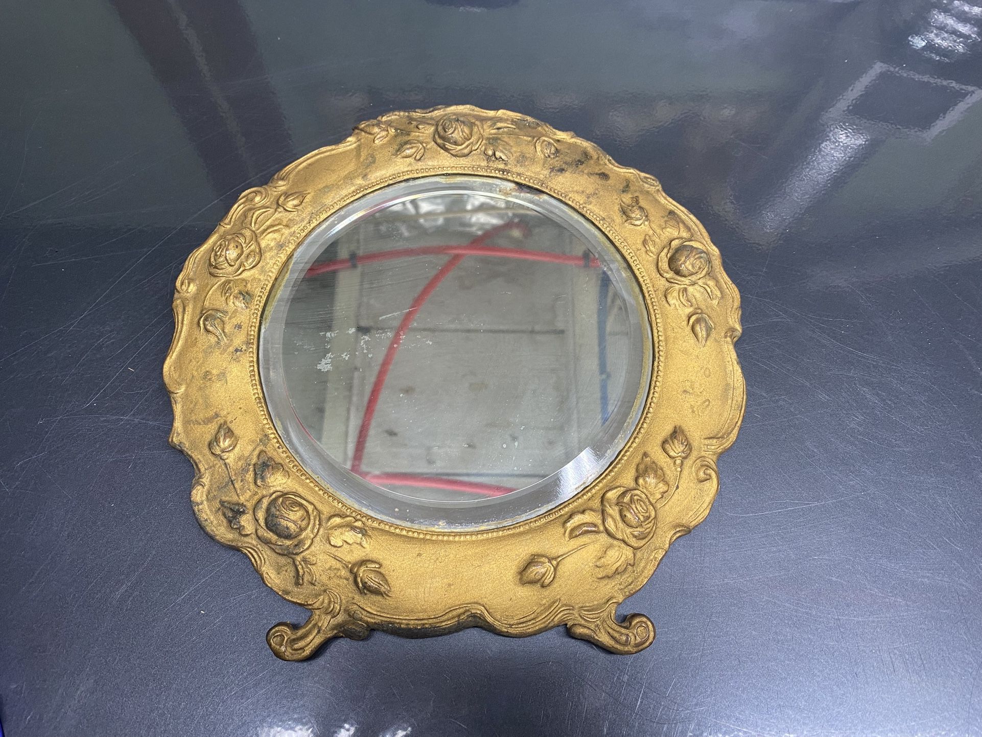Vintage metal round dresser mirror