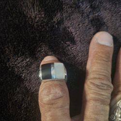 Vintage 70'S Sterling Silver 925 Black Onyx Mother of Pearl His or Hers Ring 