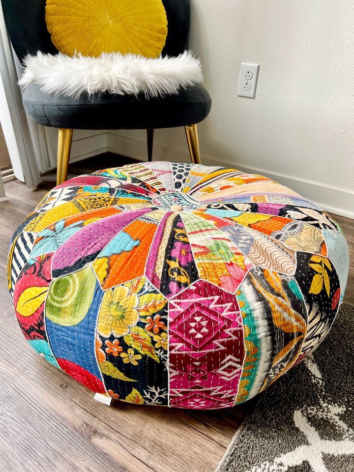 NEW Pier 1 Old Bengali Patch Pouf Ottoman