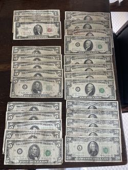 Lot of old US currency star notes red blue green seal