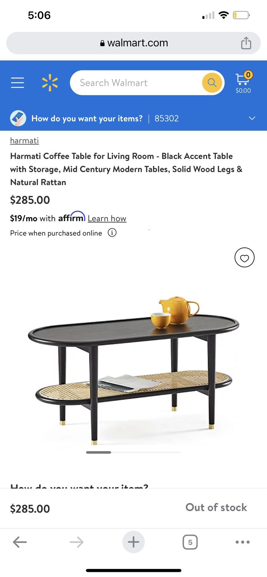 Harmati Coffee Table Black Accent Table with Storage Modern