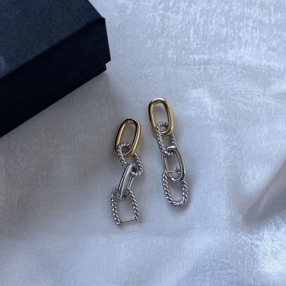 David Yurman Two Tone Twist Triple Chain Earrings