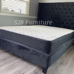 Ck Black Chanelle Wingback Bed With Ortho Mattress Included 