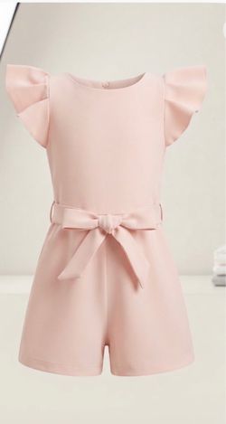 Girls Pink Flutter Sleeve Romper with Bow
