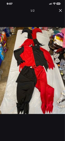 Child Evil Dark Horror Red/Black Jester Clown Halloween Costume.