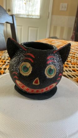 Glitter Black Cat Candy holder papier-mâché