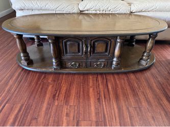 Vintage Oval Wood Coffee Table with Storage