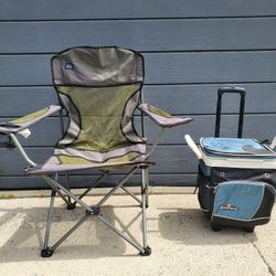 Camping Chair And Maxcold Rolling Cooler 