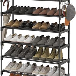 7 Tiers Black Shoe Rack Shoe Organizer Shoe Storage for Closet 28-32 Pairs