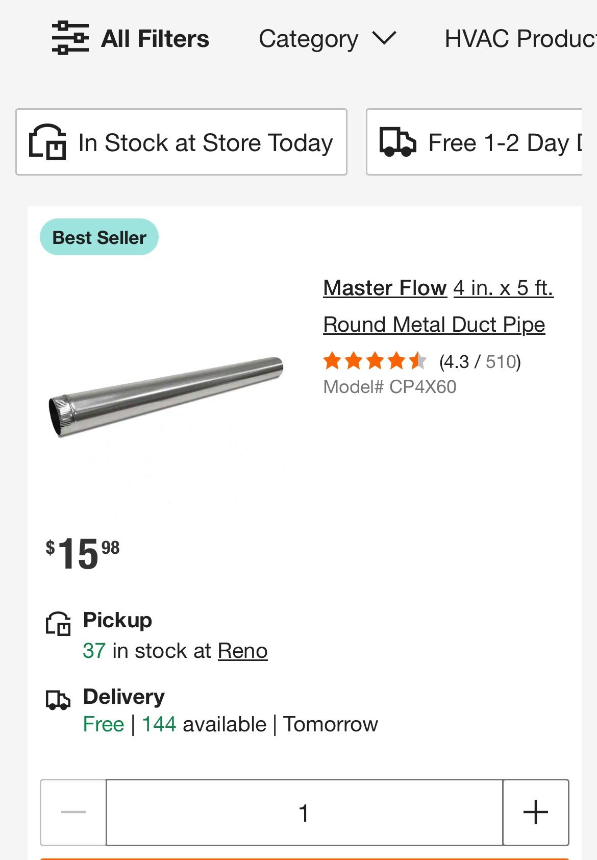 Duct Pipe 4”X60”