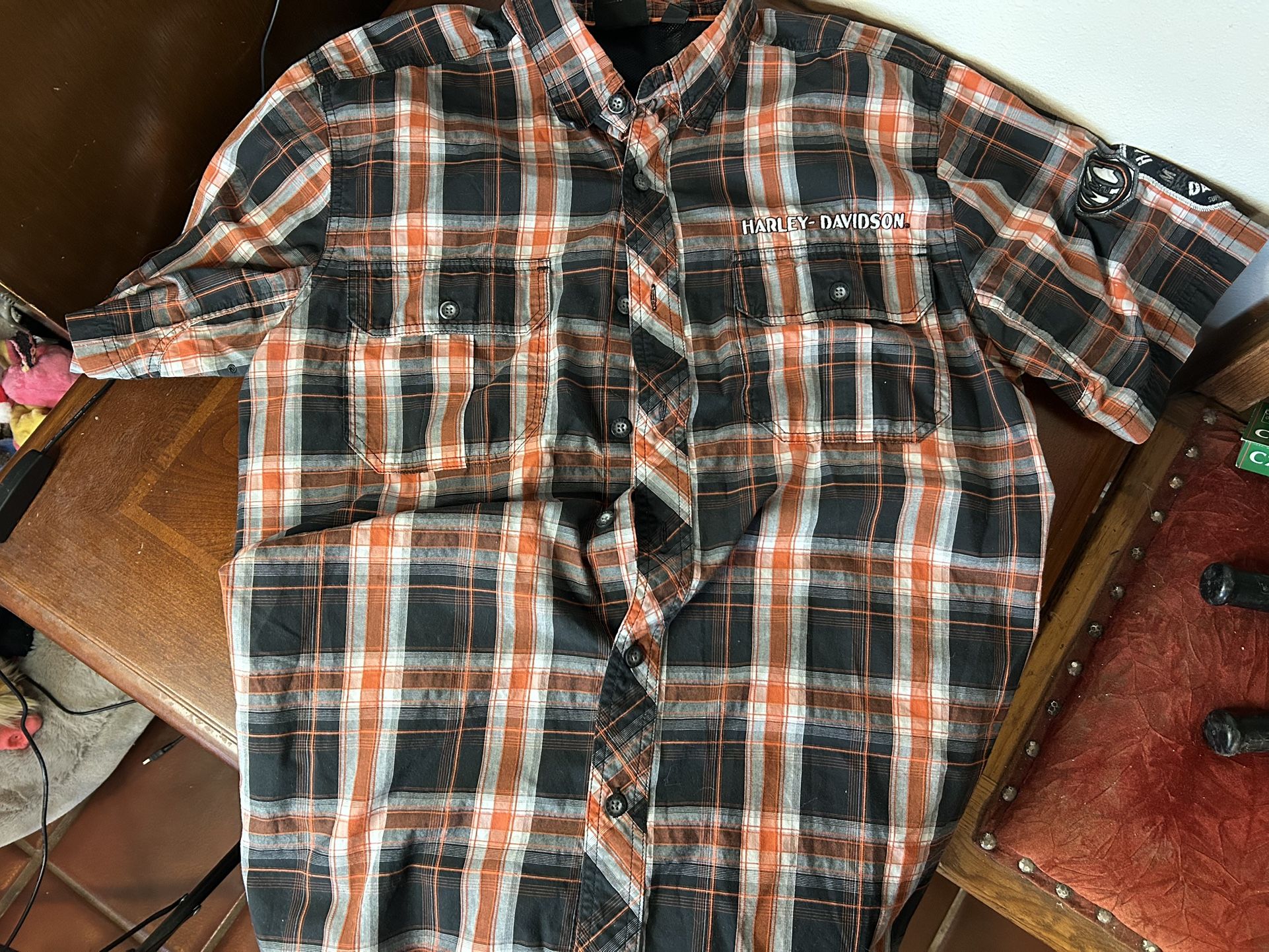 Harley Davidson Vented Fishing Shirt Men’s L Plaid Short Sleeve Button Pockets