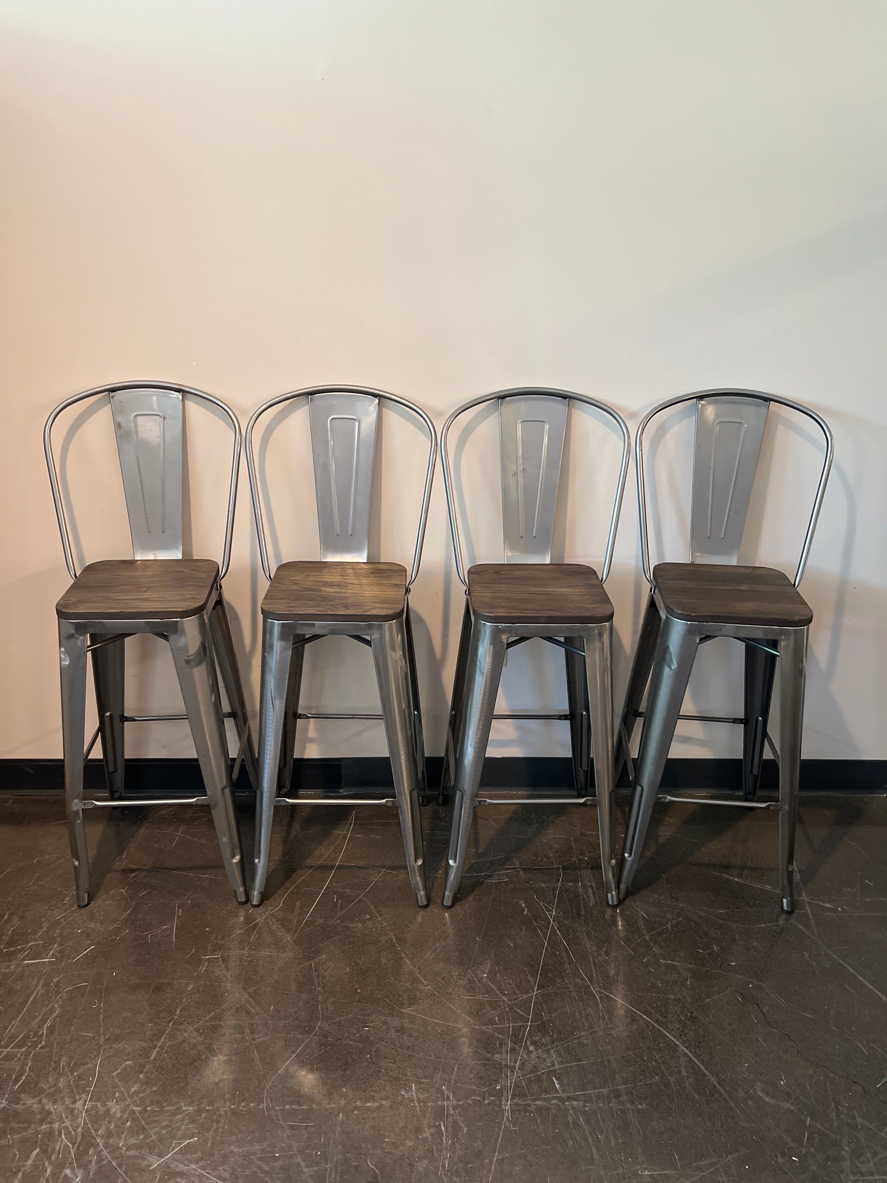 Industrial Metal Bar Stool with Wood Seat