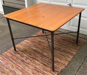 Vintage Industrial-Style Rebar Dining Table • Solid Pine • 40" Square