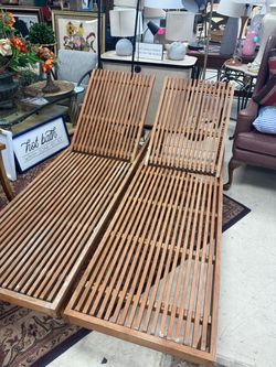 Teak Wood Slatted Lounge Chairs – Set of 2