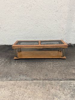Wood Coffee Table with Glass Top 56”