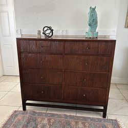 Crate And Barrel Dresser 8 Drawer Walnut Metal Feet Distressed