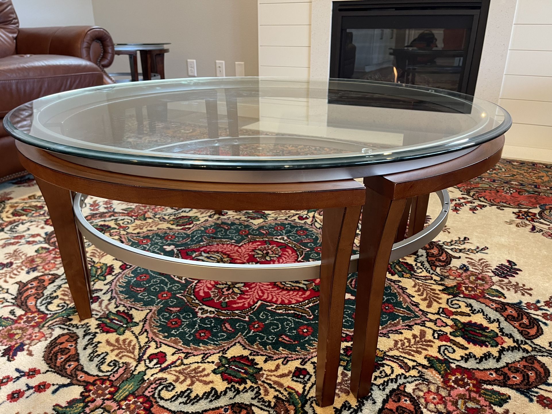 Round glass coffee table +two end tables+ Sofa table/entry for Sale in ...