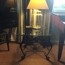 Wrought Iron And Beveled Glass End Tables. Set Of 2