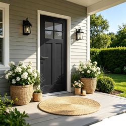 36x80 Fiberglass Front Door with White 4-9/16 PVC Frame,Right-Hand Inswing Exterior Door with Brickmould,Contemporary minimalist smooth skin with clea