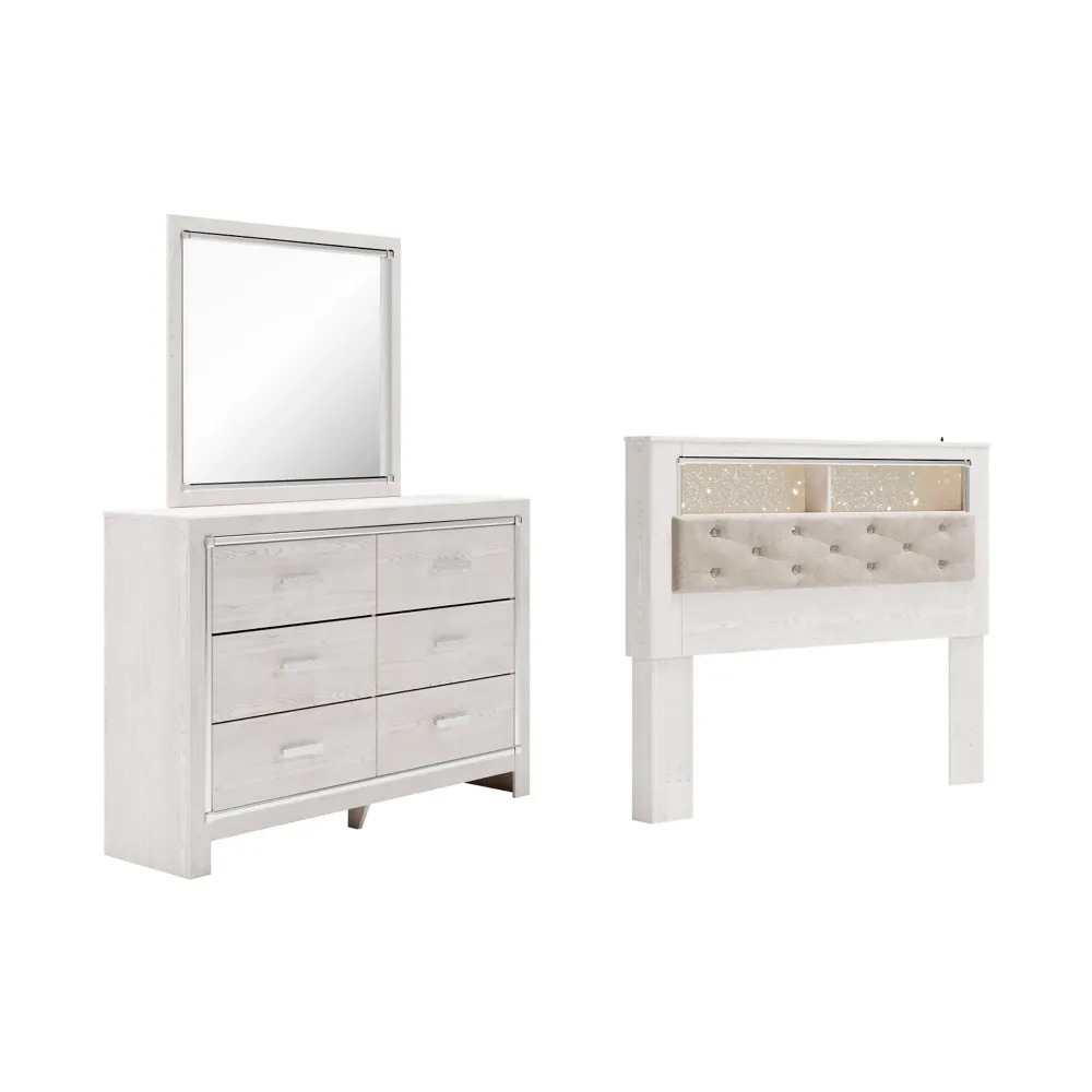 Altyra Queen Bookcase Headboard Bed with Mirrored Dresser Exceptional Quality