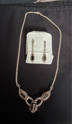 Vintage sterling silver black onyx necklace and matching earrings
