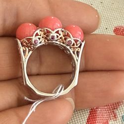 Natural Coral Solid Sterling Silver 925 Ring Size 6 #wedding