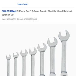 Craftsman 7 piece 12 Point Sae And Metric Flexible Wrench Set