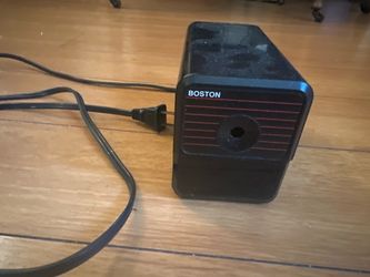 Boston Model 18 electric pencil sharpener (Model 296) rare variant with the black casing and red pinstripes), manufactured in the USA by Hunt Manufact