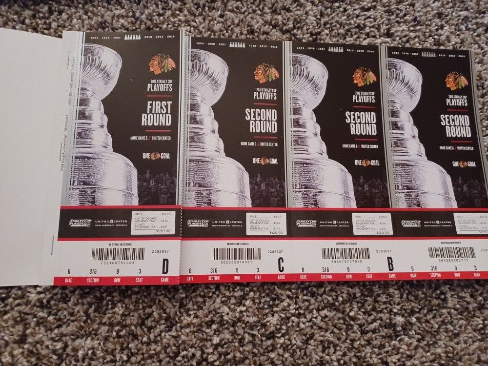 Chicago Blackhawk Ticket Stubs Full Stubs .2012 Thru 2106 Season tickets, Playoff , Final Round ,