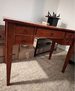 Vintage Solid Wood Writing Desk with 5 Drawers