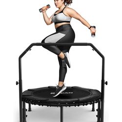 BCAN 450/550 LBS Foldable Mini Trampoline, 40" Fitness Trampoline with Bungees, U Shape Adjustable Foam Handle, Stable & Quiet Exercise Rebounder
