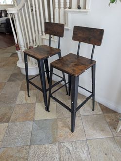 Set of 2 Bar Stools, Bar Height Stools, 29.1 Inches Tall Barstools with Back, Counter Bar Chairs for Kitchen Island, Steel Frame, Industrial Style, Ea
