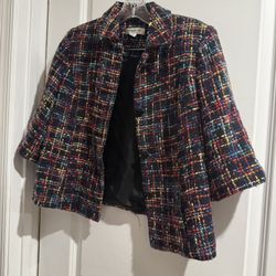 Coldwater Creek Colorful Tweed Cape Jacket Size P4