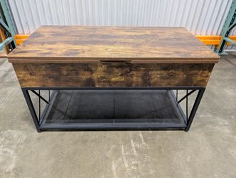 Industrial Style Lift-Top Coffee Table with Storage and Mesh Shelf