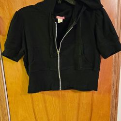 Like New Cropped Hooded Short Sleeve Zipper Top With Pockets Size XL 