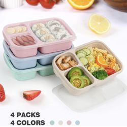 New 4 Pack Lunch Box Stackable Containers 3 Compartment Meal Comes With Spoon Fork And Chopsticks BPA FREE 