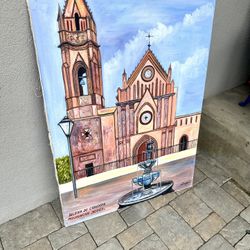 Hand-Painted Mexican Art – Iglesia de Chavinda (Large Canvas)