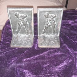 Vintage Steel Small Bookends Man Digging