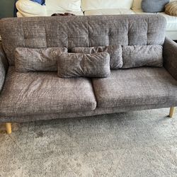 Grey N Cream Couch W 4 Small Pillows 
