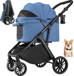 Foldable Dog Stroller for Medium Dogs Up to 33 Lbs, One-Click Fold