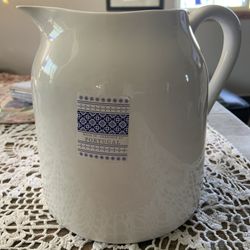 White vintage stoneware beverage pitcher