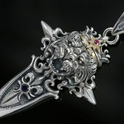 HANDMADE RICHARD THE LIONHEART STERLING SILVER PENDANT + 60G CUBAN CHAIN 🔥