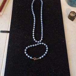 Sterling Silver Necklace Beaded with Matching Sterling Silver Beaded Bracelet 