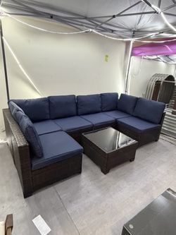No Assemble Require!!! New 7 Pieces Wicker Outdoor Patio Furniture set Sectional Sofa Set ottoman table