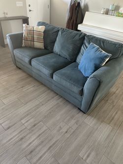Blue-Gray Fabric 3-Seat Sofa Couch