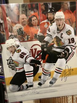 Jonathan Toews & Patrick Kane signed 16x20. Guaranteed to pass tpa.