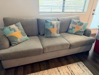 Gray 91” Roll arm three seat sofa couch